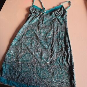 Body Central Womens Teal Paisley Lace Trim Chemise Nightgown Sleepwear Size S